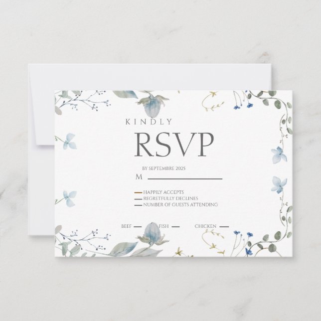 Enkel Blå Blommig RSVP-kort OSA Kort (Framsida)