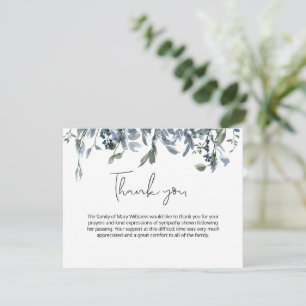 Enkel blå Blommigt Greenery Funeral Tack Kort