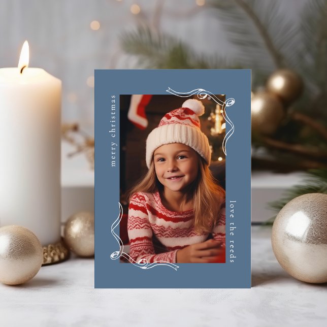 Enkel blå fotoholidaykort med banddesign julkort (Skapare uppladdad)