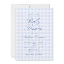 Enkel blå gingham-babyshower-inbjudan