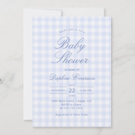 Enkel blå gingham-babyshower-inbjudan inbjudningar