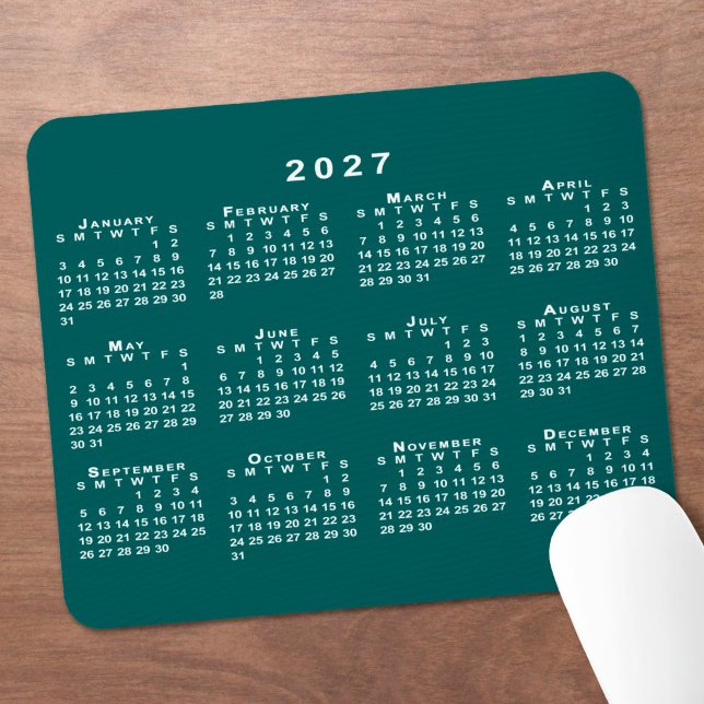 Enkel Blå-Grön Och Vit 2027 Kalender Musmatta (Simple Blue-Green and White 2027 Calendar Mouse Pad in situ)