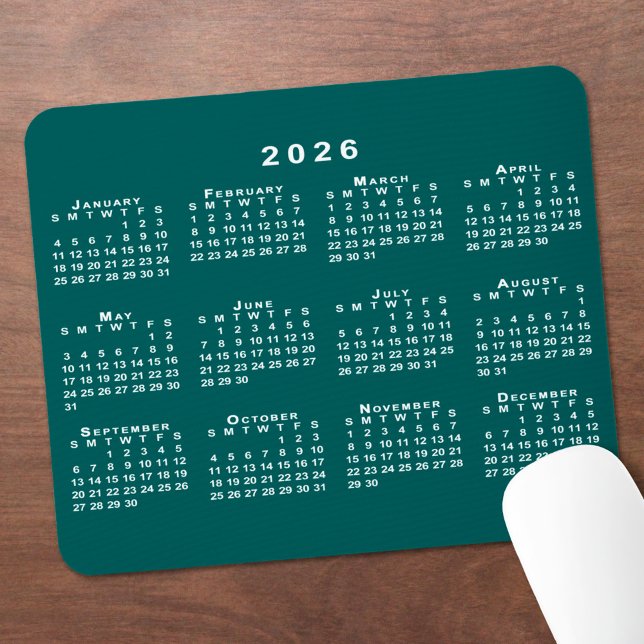Enkel blå Grönt och vit 2026-kalender Musmatta (Simple Blue-Green and White 2026 Calendar Mouse Pad, in situ)