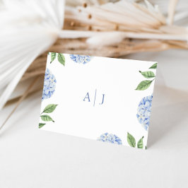 Enkel blå hortensia-monogrammet vigsel tack kort