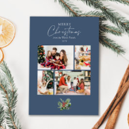 Enkel blå julfotomaket med Greenery Julkort
