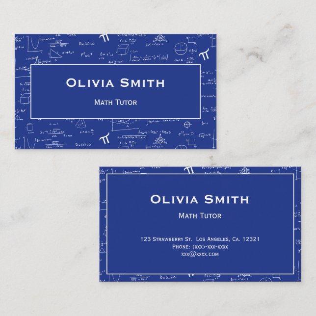 Enkel blå mattehandledare lärare formel mönster visitkort (Fram/baksida)