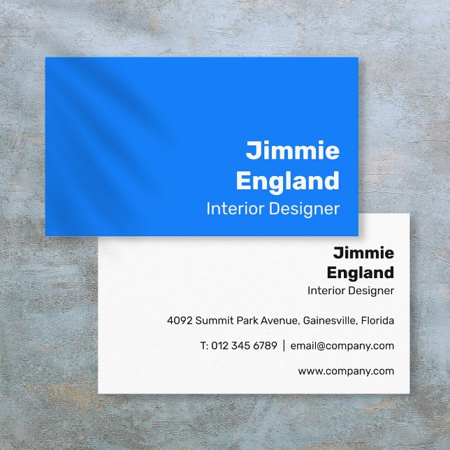 Enkel, blå, modern, fetstil visitkort (Simple Bright Blue Bold Modern Vibrant Business Card)