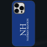 Enkel blå Monogram Modern<br><div class="desc">Modern telefonväska med en enkel och minimal blå design med ditt monogram i ett fet teckensnitt tillsammans med ditt namn.</div>