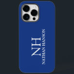 Enkel blå Monogram Modern<br><div class="desc">Modern telefonväska med en enkel och minimal blå design med ditt monogram i ett fet teckensnitt tillsammans med ditt namn.</div>