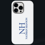 Enkel blå Monogram Modern<br><div class="desc">Modern telefonväska med en enkel och minimal blå och vit design med ditt monogram i ett fet teckensnitt tillsammans med ditt namn.</div>