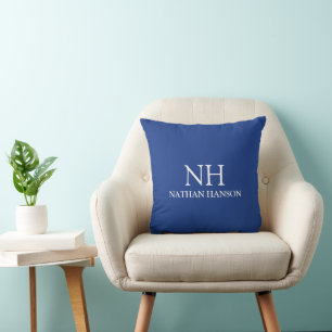 Enkel blå Monogram Modern Kudde