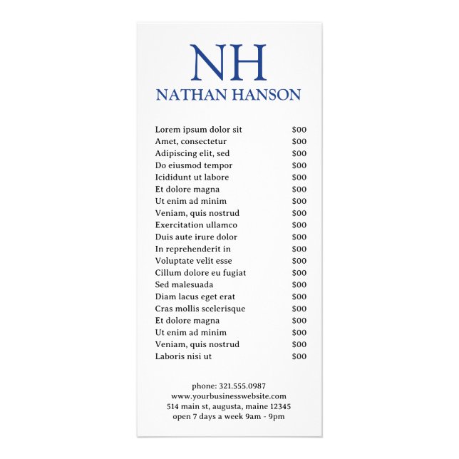 Enkel blå Monogram Modern Reklamkort (Framsidan)