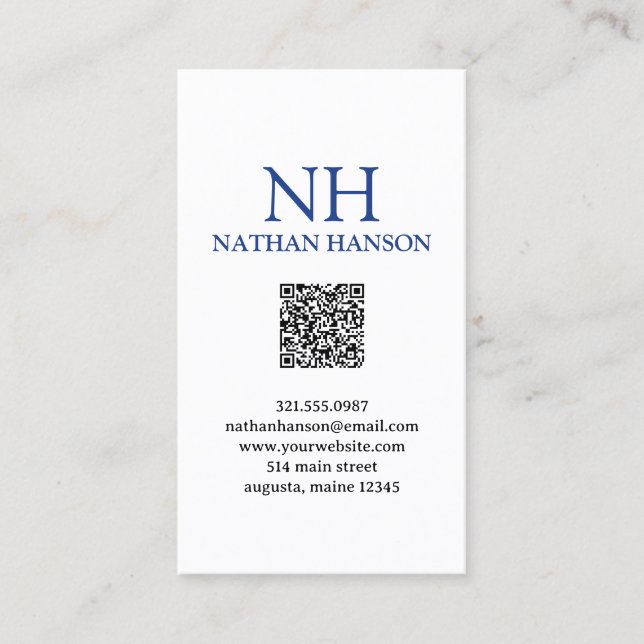 Enkel blå Monogram Modern Visitkort (Framsida)