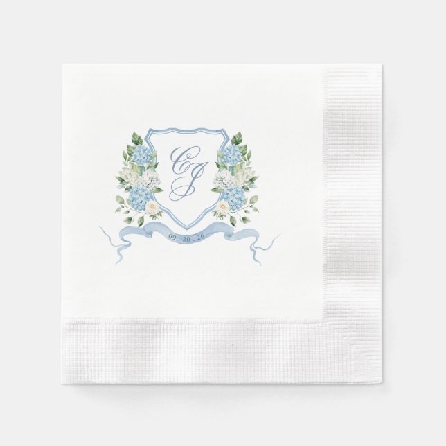 Enkel blå monogram stämpel vigsel pappersservett (Framsidan)