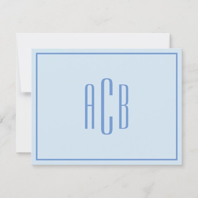 Enkel blå monogramkant med tre bokstäver anteckningskort (Framsida)