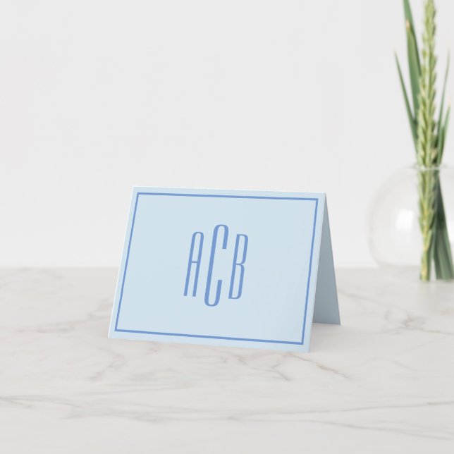 Enkel blå monogramkant med tre bokstäver anteckningskort (Framsida)