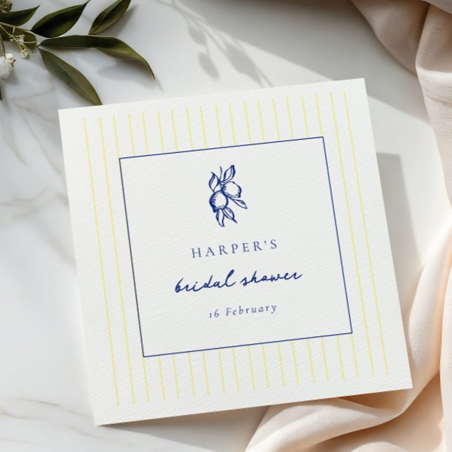 Enkel blå och gul klotter citroner bröllopsfest pappersservett (Skapare uppladdad)