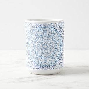 Enkel blå och vit Elegant Blommigt Mandala Kaffemugg