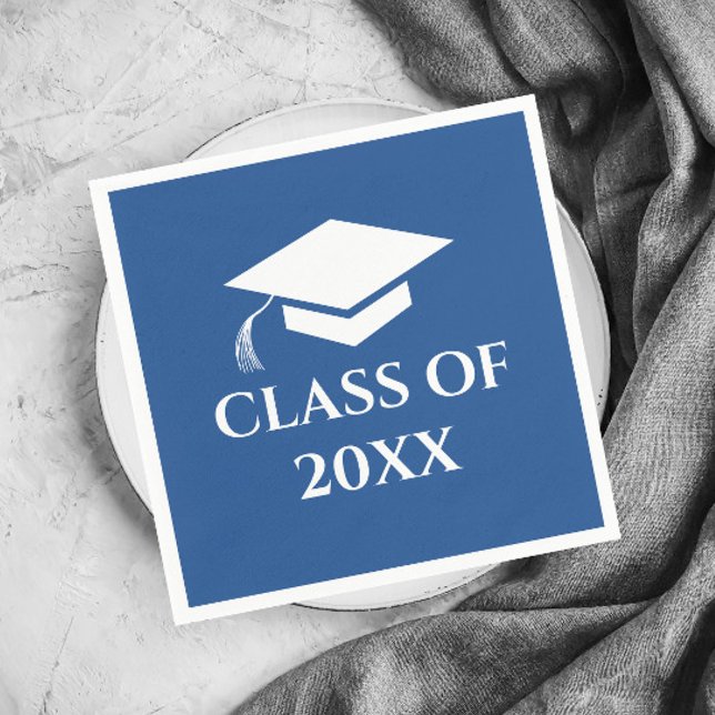 Enkel blå och vit examensårgång pappersservett (Simple Blue Graduation Class Graduation Party Napkins.)
