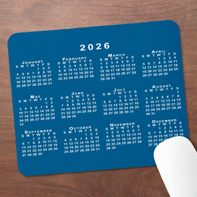 Enkel blå och vit kalender för 2026 musmatta (Simple Blue and White 2026 Calendar Mouse Pad, in situ)