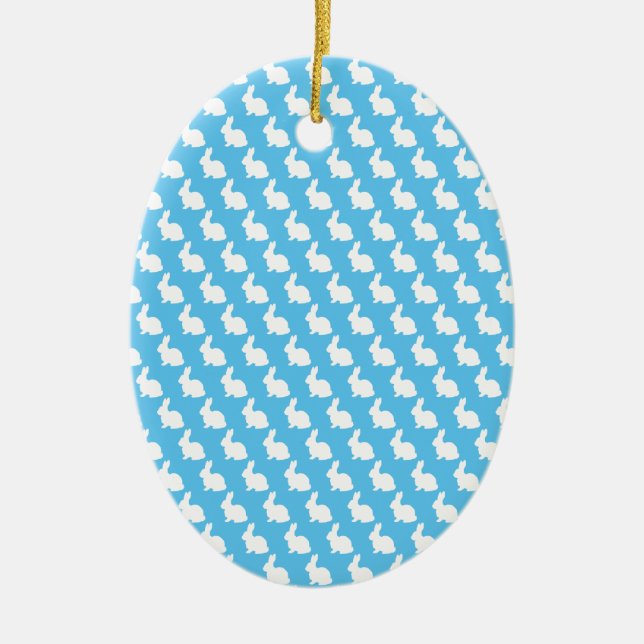 Enkel blå och vit Påskhare Julgransprydnad Keramik (Framsidan)