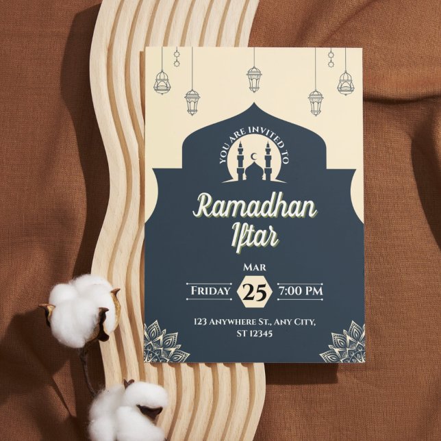 Enkel blå Ramadan Iftar-inbjudan (porträtt) Inbjudningar (Simple Blue Ramadan Iftar Invitation (Portrait))