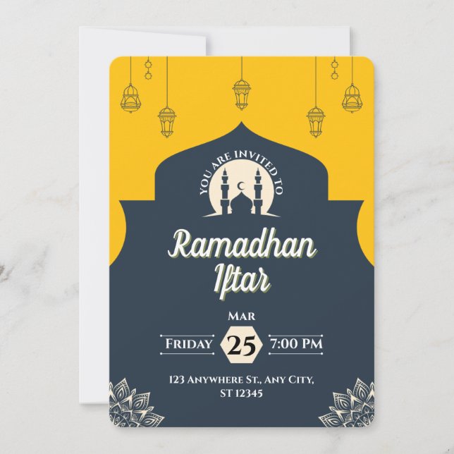 Enkel blå Ramadan Iftar-inbjudan (porträtt) Inbjudningar (Framsida)