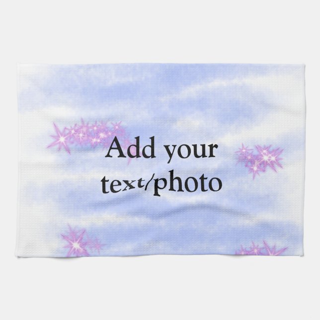 Enkel blå rosa, vattenfärg lägg till texten namn kökshandduk (Horisontell)