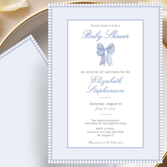Enkel blå rosett baby shower inbjudan (Skapare uppladdad)