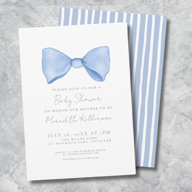 Enkel Blå Rosett Bebisens Förfest Inbjudningar (Simple Blue Bow Baby Shower Invitation)