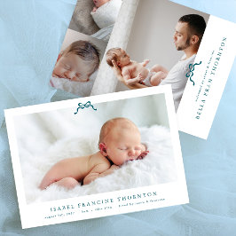 enkel blå rosett foto baby födelse meddelande