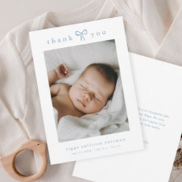 Enkel blå rosett pojke baby foto tack kort