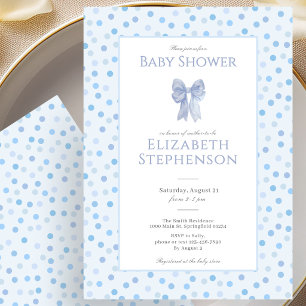 Enkel blå rosett prickar baby shower inbjudan