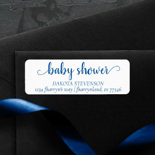 Enkel blå skrift   Cerulean Baby Shower Adress Returadress Etikett