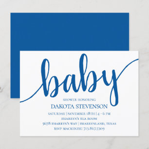 Enkel blå skrift   Cerulean Flourish Baby Shower Inbjudningar