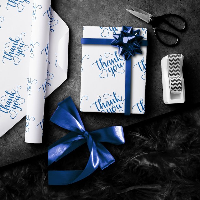 Enkel blå skrift | Cerulean Flourish Shower Presentpapper (Skapare uppladdad)