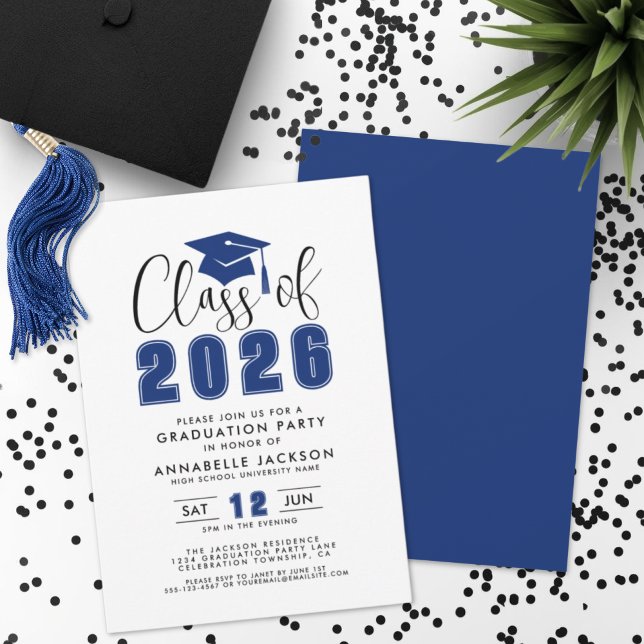 Enkel Blå Studentfest Inbjudningar (Simple Blue Graduation Party Invitation)