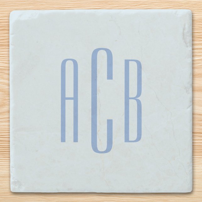 Enkel blå tre bokstävers monogram stenunderlägg (Simple Three Letter Cornflowre Blue Monogram Marble Stone Coaster)