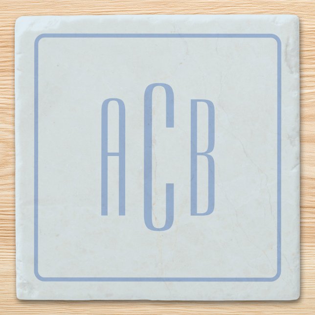 Enkel blå tre-bokstavsmonogram-kant stenunderlägg (Simple Three Letter Blue Monogram Border Stone Coaster)