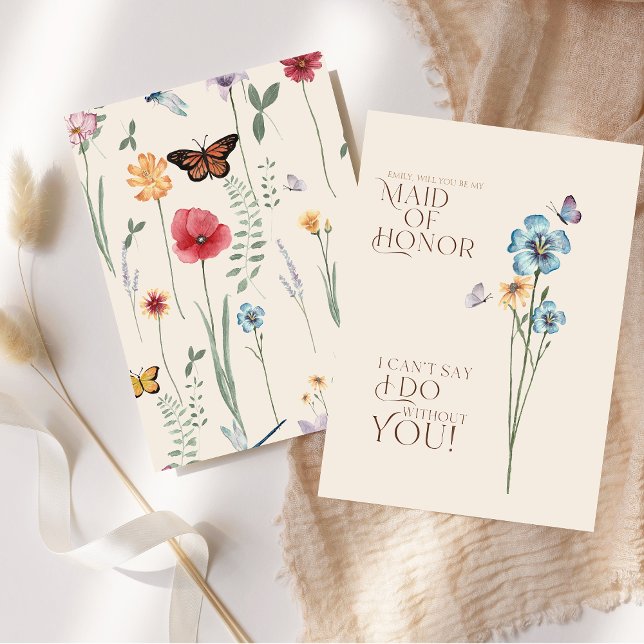Enkel blå vildblomma tärna-förslag inbjudningar (Simple Blue Wildflower Wedding Maid of Honor Invitation)