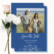 Enkel blå vit vildblomma foto QR-kod bröllop