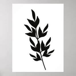Enkel bladgren linjekonst svart vit poster