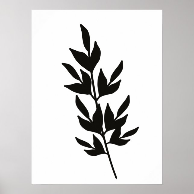 Enkel bladgren linjekonst svart vit poster (Framsidan)
