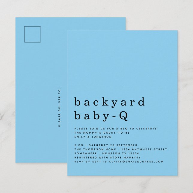 Enkel Blåinbjudan till Backyard Baby Q Vykort (Fram/baksida)