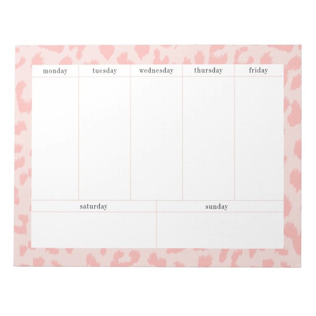 Enkel Blek Rosa Leopard Skriv ut veckovis planerin Anteckningsblock (Framsida)