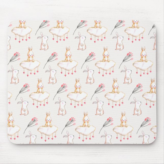 Enkel blom- kaninmönsterpåsk | Mousepad Musmatta (Framsidan)