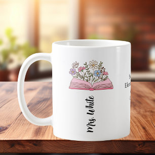 Enkel blom med bok Rosa Personlig Kaffemugg