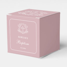 Enkel blomkors på rosa dopkub presentaskar