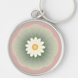 Enkel blomma rund silverfärgad nyckelring