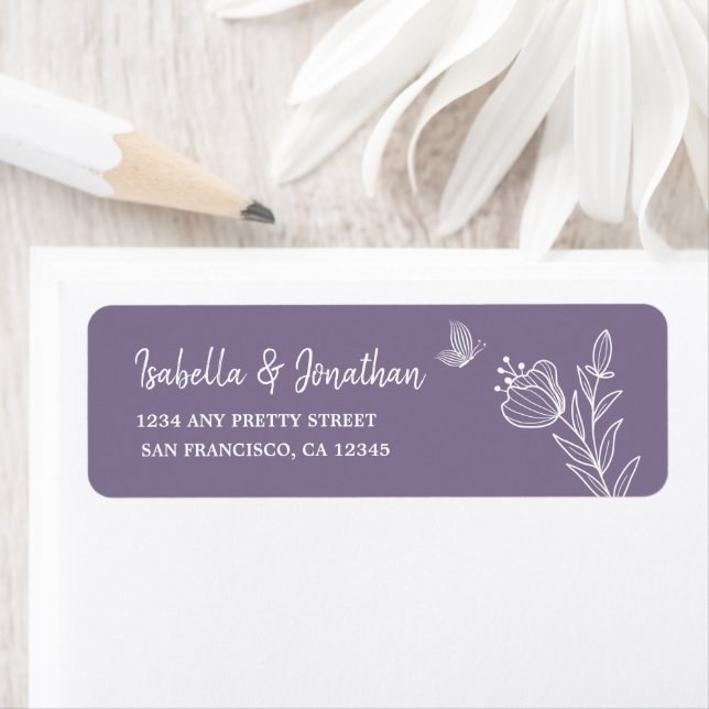 Enkel blommande mauve returadress etikett (Insitu)